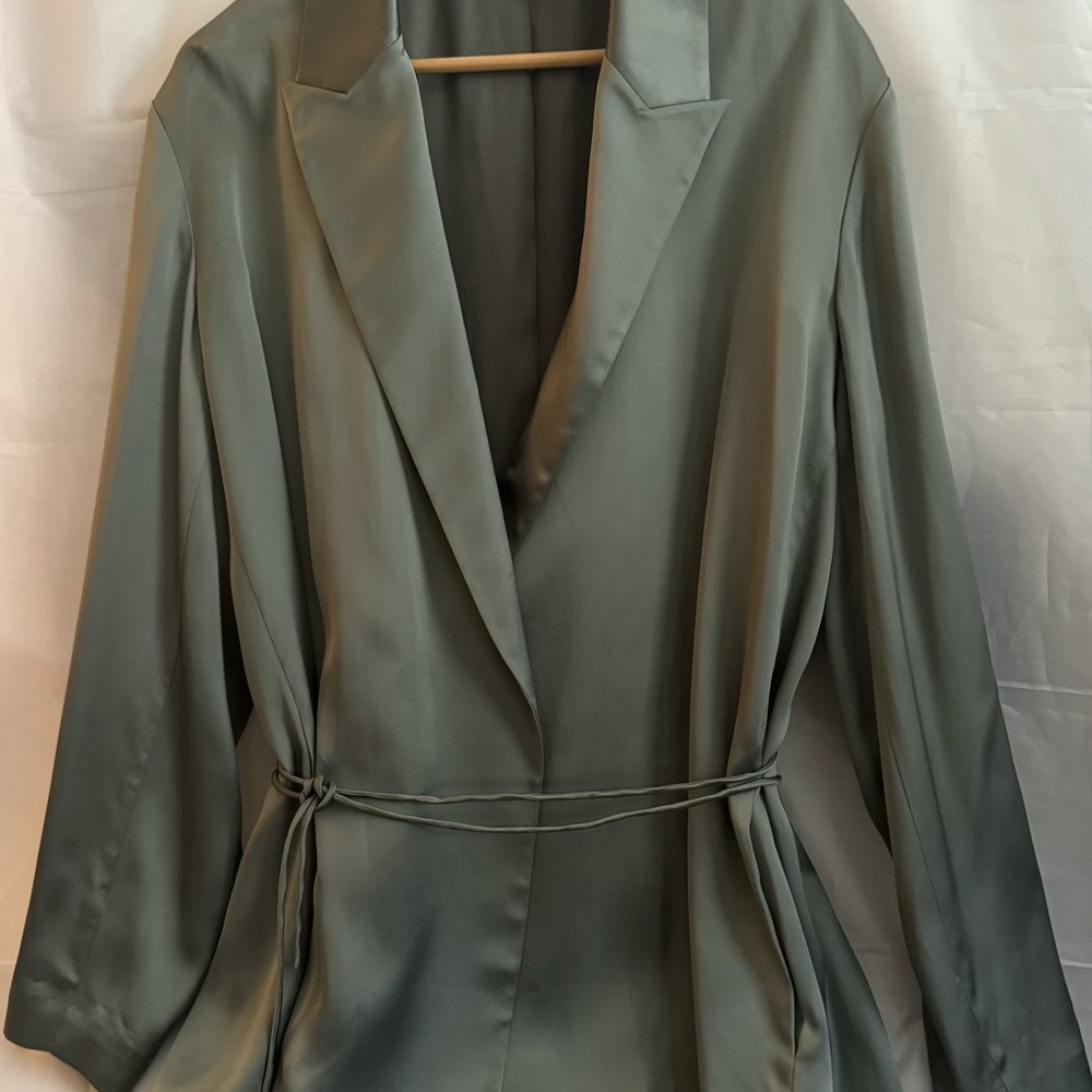 VINCE Women Olive Viscose Lined Cardigan Collar Belted Blazer size 16
